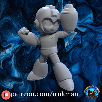Classic Mega Man from Irnkman Minis. Total height apx. 35mm. Unpainted resin miniature - image1